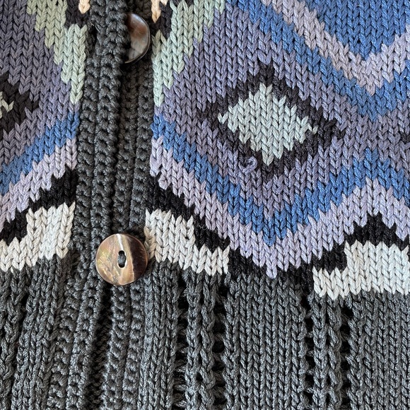 Peruvian Connection Geometric Multicolor 100% Pima Cotton Button Down Cardigan - Picture 11 of 11